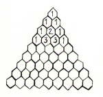 Pascals trekant med 9 rader, hvor de første 4 er utfylt.
